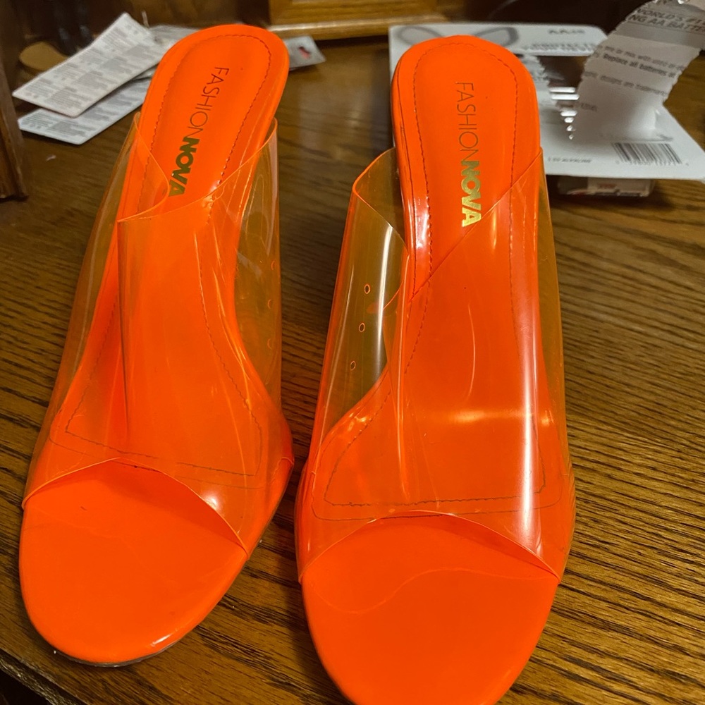 Fashion Nova orange neon heels